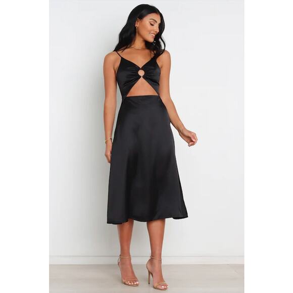 Petal & Pup Moklim Keyhole Cutout Satin Midi Slip Dress Black Size 4 - Picture 2 of 6